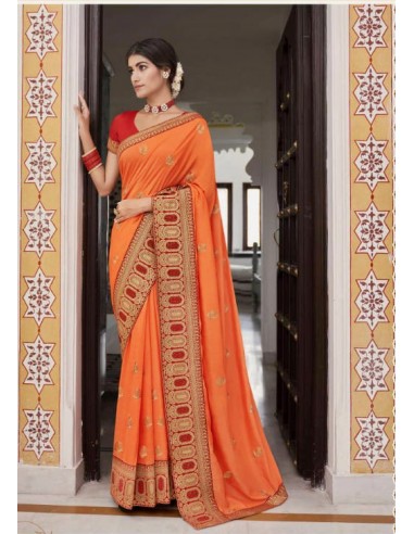 Sari indien Kalista Rang orange saree  - 1