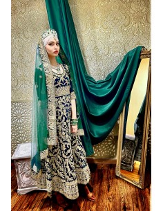 Robe indienne Brodé Haute Gamme Gulkand Vert dore  - 1