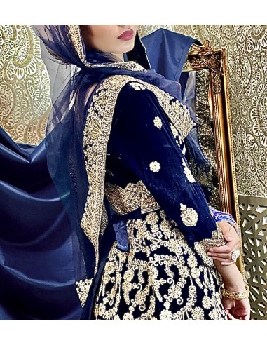 Robe indienne Brodé Haute Gamme Gulkand Bleu dore  - 3