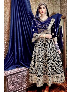 Robe indienne Brodé Haute Gamme Gulkand Bleu dore  - 1