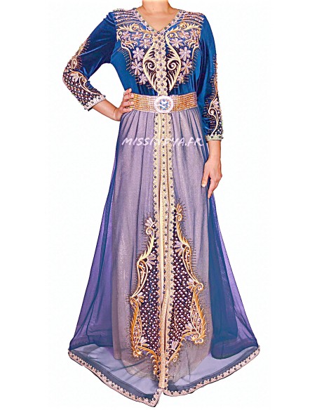 Caftan takchita abaya bleu royal dore 2021  - 1