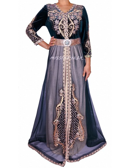 Caftan takchita abaya bleu marine dore 2021  - 1