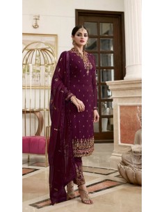 Tenue indienne salwar kameez churidar anarkali Kesari Prune  - 1