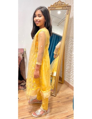 Robe indienne enfant fille churidar Amrita Jaune et doré  - 2