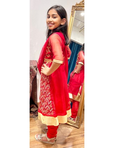 Robe danse indienne enfant fille churidar Amrita Rouge  - 1