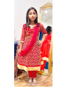 Robe danse indienne enfant fille churidar Amrita Rouge  - 2