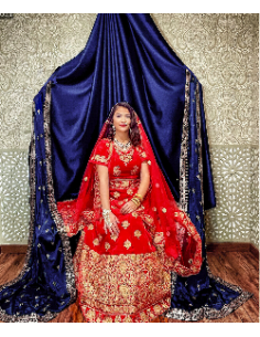 Lehenga Choli neela rouge et dorée  - 1 2
