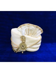 Chapeau traditionnel indien Pagdi Turban indienne Coiffe Blanc  - 1