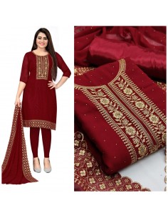 robe indienne Salwar Kameez Churidar Anarkali Bordeau Rouge Dore Man21  - 1