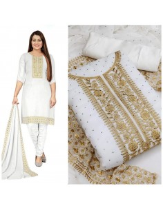 robe indienne Salwar Kameez Churidar Anarkali Blanc Dore Man21  - 1