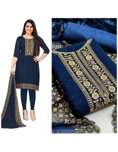 Robe indienne Salwar Kameez Churidar Anarkali Bleu Dore Man21  - 1