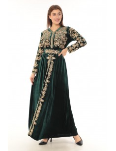 Caftan Takchita Robe oriental abaya velours Vert  - 1