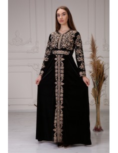 Caftan Takchita Robe oriental abaya velours Noir  - 1