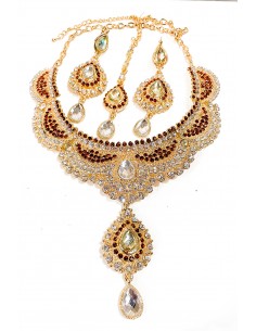Parure bijoux indiens Doré ambre DC21  - 1 2