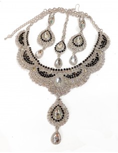 Parure Bijoux indiens Argenté Noir DC21  - 1 2