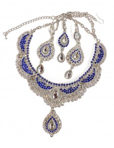 Parure Bijoux indiens Argenté Bleu DC21  - 1 2