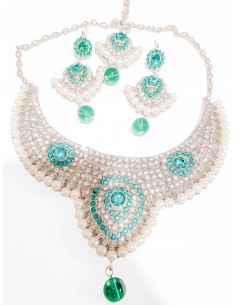 Parure Bijoux indiens Argenté Vert DC21  - 1 2