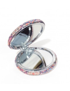 Miroir rond double face motif indien rose orange violet  - 1 2