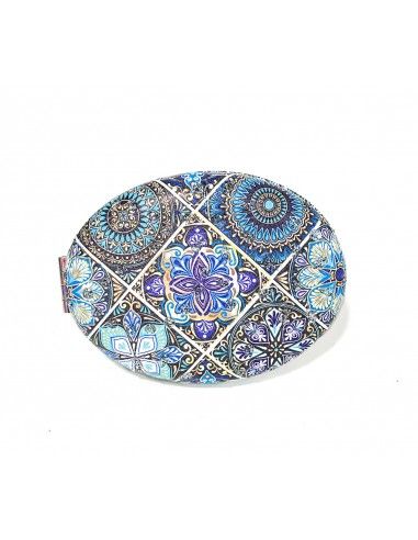 Miroir oval motifs indien bleu violet blanc  - 3