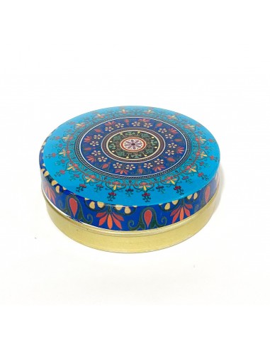 boite en métal motifs indien bleu turquoise avec savon parfumé  - 2
