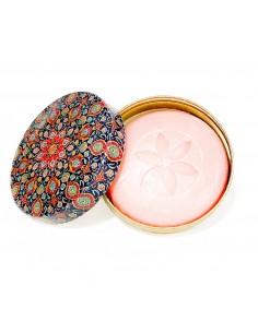 boite en métal motifs indien bleu rouge avec savon parfumé rose  - 1 2