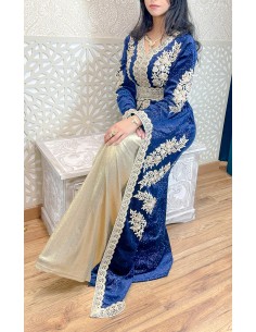 Caftan Takchita abaya velours Bleu 21  - 1 2