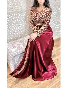 Caftan Takchita abaya Brode Rouge dore JA22  - 1 2