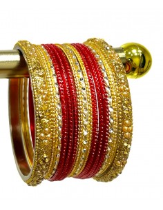 Bangles bracelets indien Perlé Rouge et doré  - 1