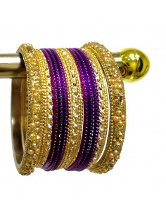 Bangles bracelets indien Perlé violet et doré  - 1