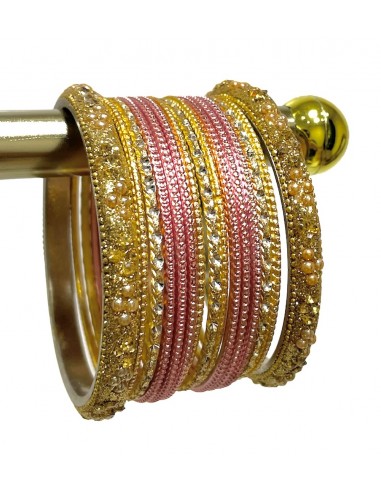 Bangles bracelet indiens Perlé doré et rose poudré  - 1