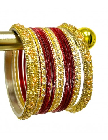 Bangles bracelet indiens Perlé doré et bordeaux  - 1