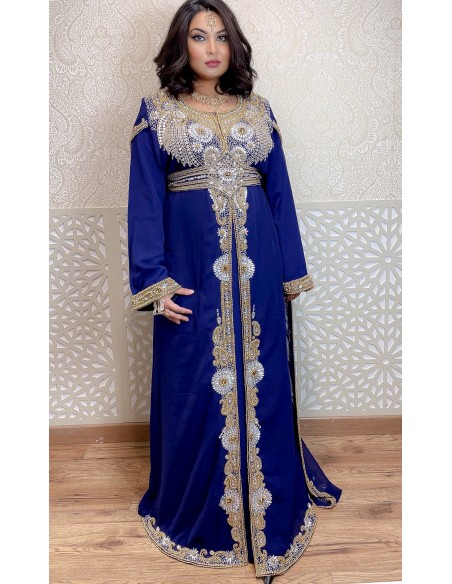 Tenue oriental style dubai farasha cape bleu et dore Jan22  - 1