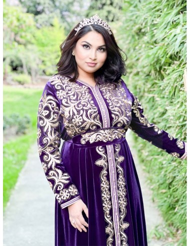 Caftan Takchita Robe oriental abaya velours violet  - 2