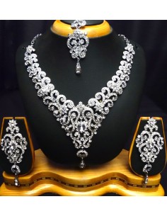 Parure bijoux indiens Meena argenté  - 1 2