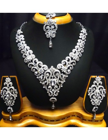 Parure bijoux indiens Meena argenté  - 2