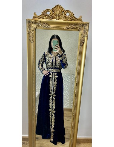 Caftan Takchita Robe oriental abaya velours bleu marine  - 5