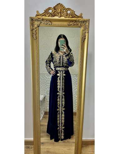 Caftan Takchita Robe oriental abaya velours bleu marine  - 4