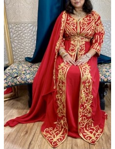 Tenue oriental style caftan mariée Rouge et doré  - 1 2