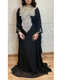 Robe Dubai farasha Noir Argente caftan JV22  - 1
