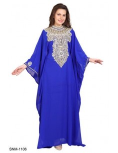 Robe Dubai Kaftan abaya farasha Bleu argente caftan JV22  - 1