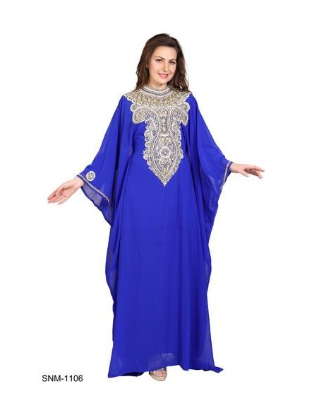 Robe Dubai Kaftan abaya farasha Bleu argente caftan JV22  - 1