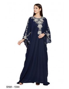 Robe Dubai farasha Bleu marine argenté kaftan papillon JV22  - 1