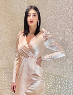 Robe de Soirée Asymétrique Beige FV22  - 1 2