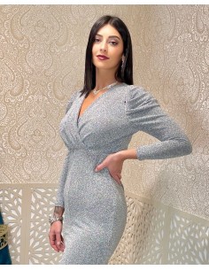 Robe de Soirée moulant Argente Gris FV22  - 1 2