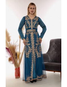 Caftan Takchita abaya Robe oriental Bleu Turquoise MRS22  - 1