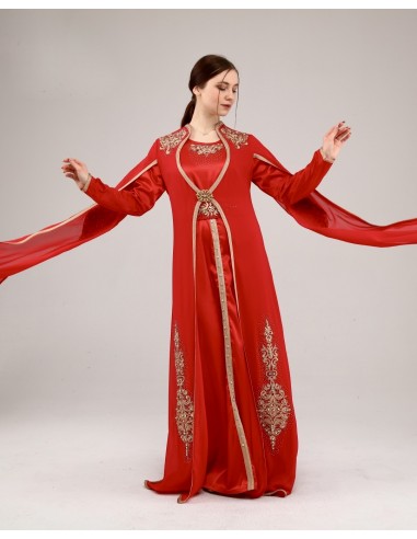 Caftan Takchita abaya Robe oriental Rouge Broche  - 3