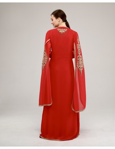 Caftan Takchita abaya Robe oriental Rouge Broche  - 5