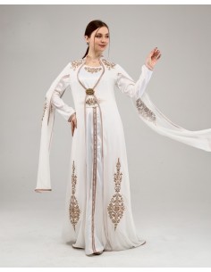 Caftan Takchita abaya Robe oriental Blanc mariage Broche  - 1