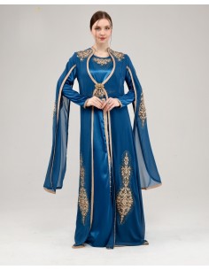 Caftan Takchita abaya Robe oriental Bleu Turquoise mariage Broche  - 1