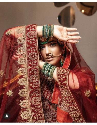 Lehenga choli Rouge Haute Gamme Sari mariage  - 3